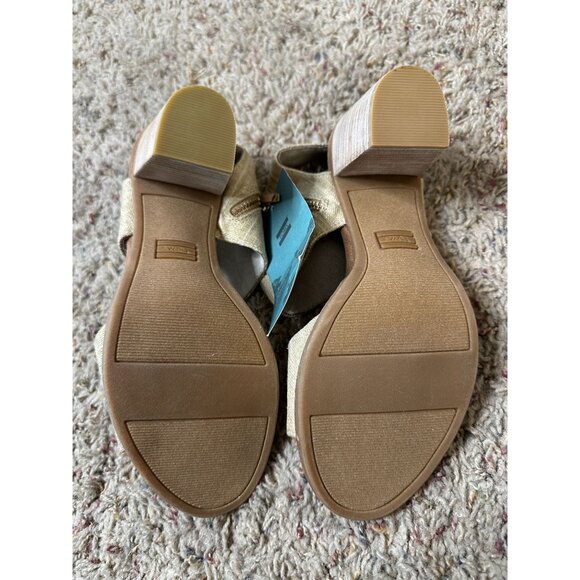 Toms Women’s Beige Linen Majorca Block Heel Sandals 8.5 Ankle Strap Casual NEW - Picture 7 of 10